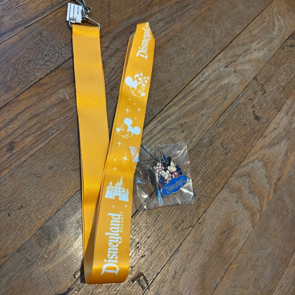Disneyland Yellow Lanyard with Mickey & Minnie Disney Collectible Pin